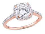 2.00 Carat (ctw) Lab-Created Cushion Moissanite Engagement Ring 14K Rose Gold with Diamonds
